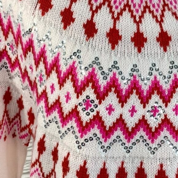 Asos Pink & Red Patterned Sequined Sweater Dress Size 2 - Picture 3 of 6